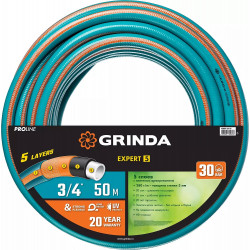 429007-3/4-50 GRINDA PROLine EXPERT 5 3/4'', 50 м, 30 атм, шланг поливочный, армированный, пятислойный