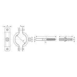 37866-20-24_z01 Хомут трубный с гайкой, оцинкованный, в комплекте с сантехнической шпилькой и дюбелем, 1/2'', 1шт, ЗУБР