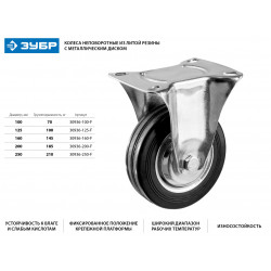 30936-100-F Колесо неповоротное d=100 мм, г/п 70 кг, резина/металл, игольчатый подшипник, ЗУБР