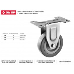 30956-100-F Колесо неповоротное d=100 мм, г/п 65 кг, резина/полипропилен, ЗУБР