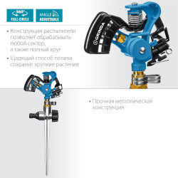 429311 GRINDA PROLine RI-2, 490 м2 полив, на пике, с адаптером, распылитель импульсный, металлический