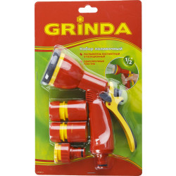 8-427383_z02 Набор GRINDA поливочный: Распылитель пистолетный 8 позиционный, соединитель 1/2'', соединитель 1/2'' с автостопом, адаптер внешний 1/2''-3/4''