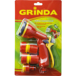 8-427384_z02 Набор GRINDA поливочный: Распылитель пистолетный 8 позиционный, соединитель 3/4'', соединитель 3/4'' с автостопом, адаптер внешний 1/2''-3/4''
