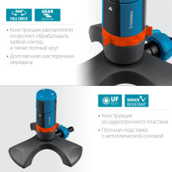 429303 GRINDA PROLine RX-2, 210 м2 полив, на подставке, распылитель стационарный, пластиковый, с шестерённой передачей