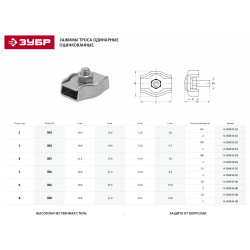 4-304436-06 Зажим троса одинарный, оцинкованный, 6мм, 2 шт, ЗУБР