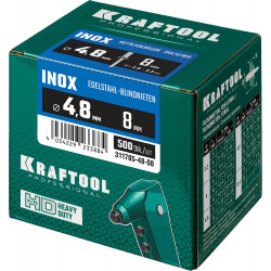 311705-48-08 Нержавеющие заклепки Inox, 4.8 х 8 мм, 500 шт, Kraftool