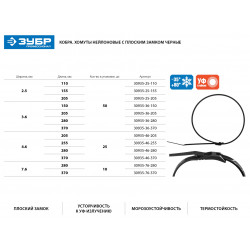 30935-25-110 Кабельные стяжки черные КОБРА, с плоским замком, 2.5 х 110 мм, 50 шт, нейлоновые, ЗУБР