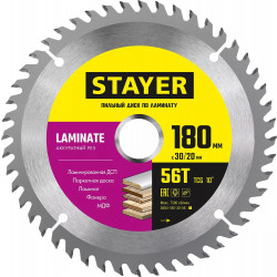 3684-180-30-56_z01 STAYER LAMINATE 180 x 30/20мм 56Т, диск пильный по ламинату, аккуратный рез