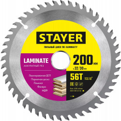 3684-200-32-56_z01 STAYER LAMINATE 200 x 32/30мм 56T, диск пильный по ламинату, аккуратный рез