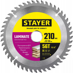 3684-210-32-56_z01 STAYER LAMINATE 210 x 32/30мм 56Т, диск пильный по ламинату, аккуратный рез