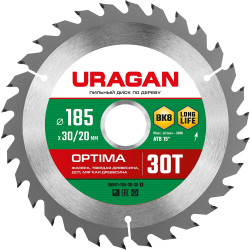 36801-185-30-30_z01 URAGAN Optima 185х30/20мм 30Т, диск пильный по дереву