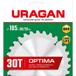 36801-185-30-30_z01 URAGAN Optima 185х30/20мм 30Т, диск пильный по дереву