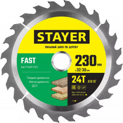 3680-230-32-24_z01 STAYER FAST 230 x 32/30мм 24Т, диск пильный по дереву, быстрый рез