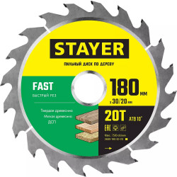 3680-180-30-20_z01 STAYER FAST 180 x 30/20мм 20Т, диск пильный по дереву, быстрый рез