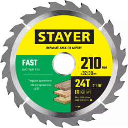 3680-210-32-24_z01 STAYER FAST 210 x 32/30мм 24Т, диск пильный по дереву, быстрый рез