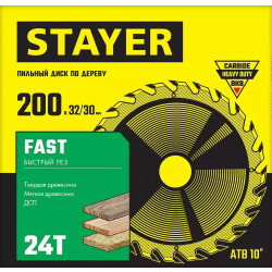 3680-200-32-24_z01 STAYER FAST 200 x 32/30мм 24Т, диск пильный по дереву, быстрый рез