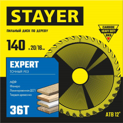 3682-140-20-36_z01 STAYER EXPERT 140 x 20/16мм 36T, диск пильный по дереву, точный рез