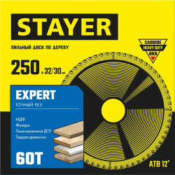 3682-254-32-60_z01 STAYER EXPERT 254 x 32/30мм 60Т, диск пильный по дереву, точный рез