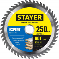 3682-250-32-60_z01 STAYER EXPERT 250 x 32/30мм 60Т, диск пильный по дереву, точный рез