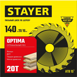 3681-140-20-20_z01 STAYER OPTIMA 140 x 20/16мм 20T, диск пильный по дереву, оптимальный рез