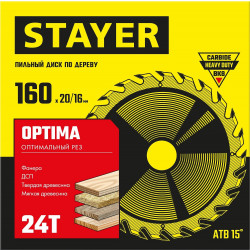 3681-160-20-24_z01 STAYER OPTIMA 160 x 20/16мм 24T, диск пильный по дереву, оптимальный рез