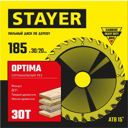 3681-185-30-30_z01 STAYER OPTIMA 185 x 30/20мм 30Т, диск пильный по дереву, оптимальный рез