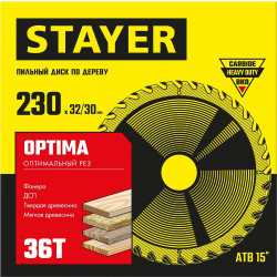 3681-230-32-36_z01 STAYER OPTIMA 230 x 32/30мм 36Т, диск пильный по дереву, оптимальный рез