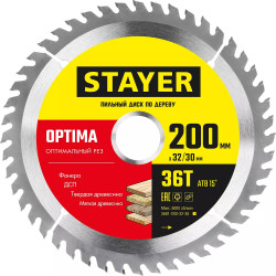 3681-200-32-36_z01 STAYER OPTIMA 200 x 32/30мм 36Т, диск пильный по дереву, оптимальный рез
