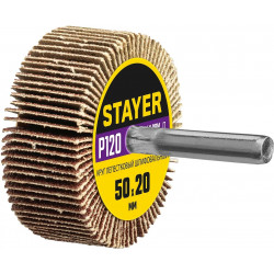 36607-120 Круг шлифовальный STAYER лепестковый, на шпильке, P120, 50х20 мм