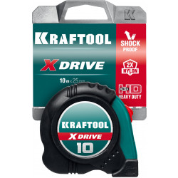 34122-10 KRAFTOOL X-Drive 10м / 25мм рулетка с ударостойким обрезиненным корпусом