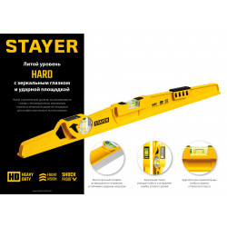 3483-060 STAYER HARD 600 мм литой уровень с зеркальным глазком и ударной площадкой