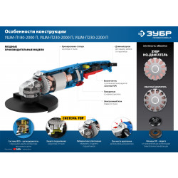 УШМ-П230-2000 П угловая шлифмашина ЗУБР Профессионал, 230 мм, 2000 Вт