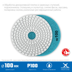 29866-100 ЗУБР 100мм №100 алмазный гибкий шлифовальный круг (Черепашка) для мокрого шлифования