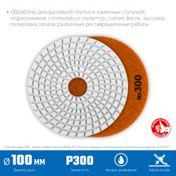 29866-300 ЗУБР 100мм №300 алмазный гибкий шлифовальный круг (Черепашка) для мокрого шлифования