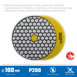 29868-200 ЗУБР 100мм №200 алмазный гибкий шлифовальный круг (Черепашка) для сухого шлифования