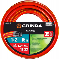 8-429005-1/2-15_z02 Поливочный шланг GRINDA PROLine EXPERT 3 1/2 15 м 35 атм трёхслойный армированный