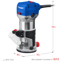 ФПК-750Н Кромочный фрезер ЗУБР Профессионал 750 Вт, 3 основания, сумка.