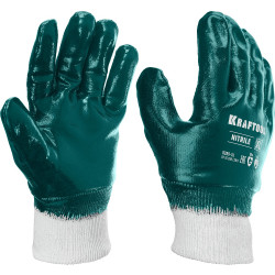 11289-XL Особопрочные перчатки KRAFTOOL HYKRAFT с манжетой, нитриловое покрытие, максимальная защита от нефтепродуктов, износостойкие, XL(10)