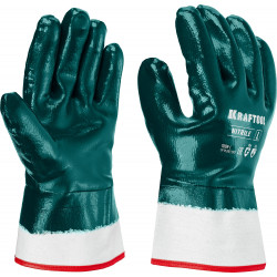 11288-L Особопрочные перчатки KRAFTOOL HYKRAFT, нитриловое покрытие, максимальная защита от нефтепродуктов, износостойкие, L(9)