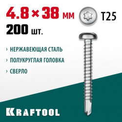 300931-48-038 Нержавеющие саморезы DS-P с полукруглой головкой, 38 х 4.8 мм, 200 шт, KRAFTOOL