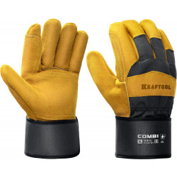 11310-XL Комбинированные спилковые перчатки KRAFTOOL COMBI XL от мех. воздействий, с доп. накладкой на ладони