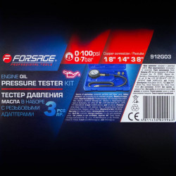 F-912G03 Тестер давления масла в наборе с резьбовыми адаптерами 3пр., (0-7bar), в кейсе Forsage
