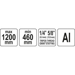 YT-30475 Опорный алюминиевый штатив 460-1200мм., 1/4