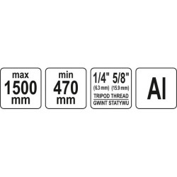 YT-30477 Опорный алюминиевый штатив 470-1500мм., 1/4