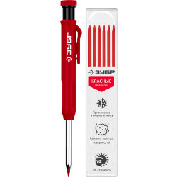 06311-3 Автоматический строительный карандаш ЗУБР, красный, HB, 6 сменных грифелей, АСК, серия Профессионал