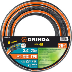 429009-3/4-25 Поливочный шланг GRINDA PROLine ULTRA 6 3/4 25 м 25 атм шестислойный двойное армирование