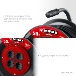 55052-50 Удлинитель на катушке MIRAX ПВС 2х0.75 50м 1300Вт