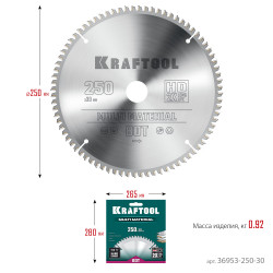 36953-250-30 KRAFTOOL Multi Material 250х30мм 80Т, диск пильный по алюминию