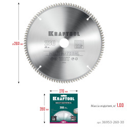 36953-260-30 KRAFTOOL Multi Material 260х30мм 100Т, диск пильный по алюминию