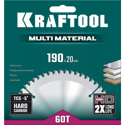 36953-190-20 KRAFTOOL Multi Material 190х20мм 60Т, диск пильный по алюминию